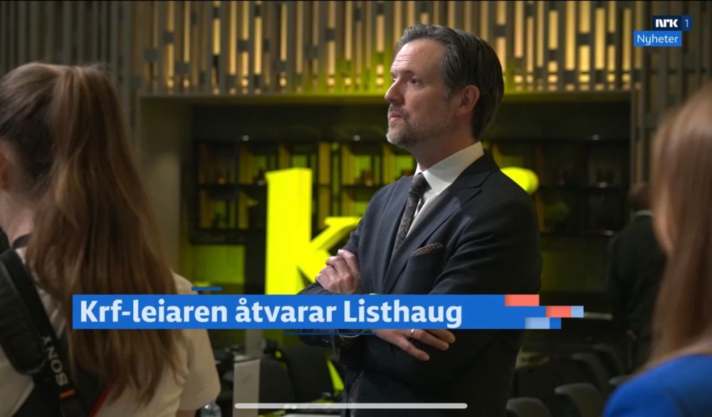 Skjermbilde fra Dagsrevyen. Bilde av Dag-Inge Ulstein. Tekst:
Krf-leiaren åtvarar Listhaug