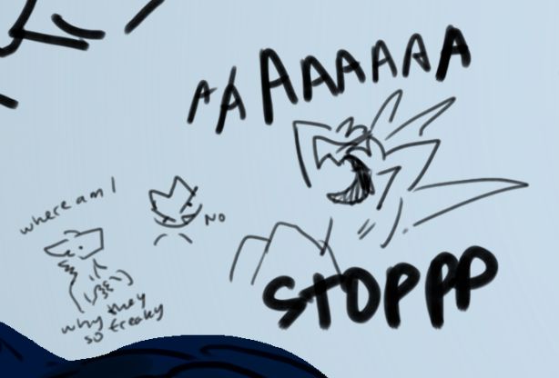 SAAAPHIHIIHIIHIII DDODOODELLEDLEL AGRGRGRGGHHH WOOOO [Sapphi doodle! @sapphiringore did these :> ]

Doodle-Faen grabs at his head with a "AAAAAAAAAAAA STOPPPPPPP", while doodle-Sapphi with a fiendishy devious face says "no". 

Meanwhile, doodle-Taz taps his hands together and says "where am i - why they so freaky"
