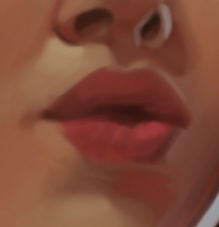 Closeup of a digital painting. A pair of lips caught mid-thought, as though the speaker was about to say something