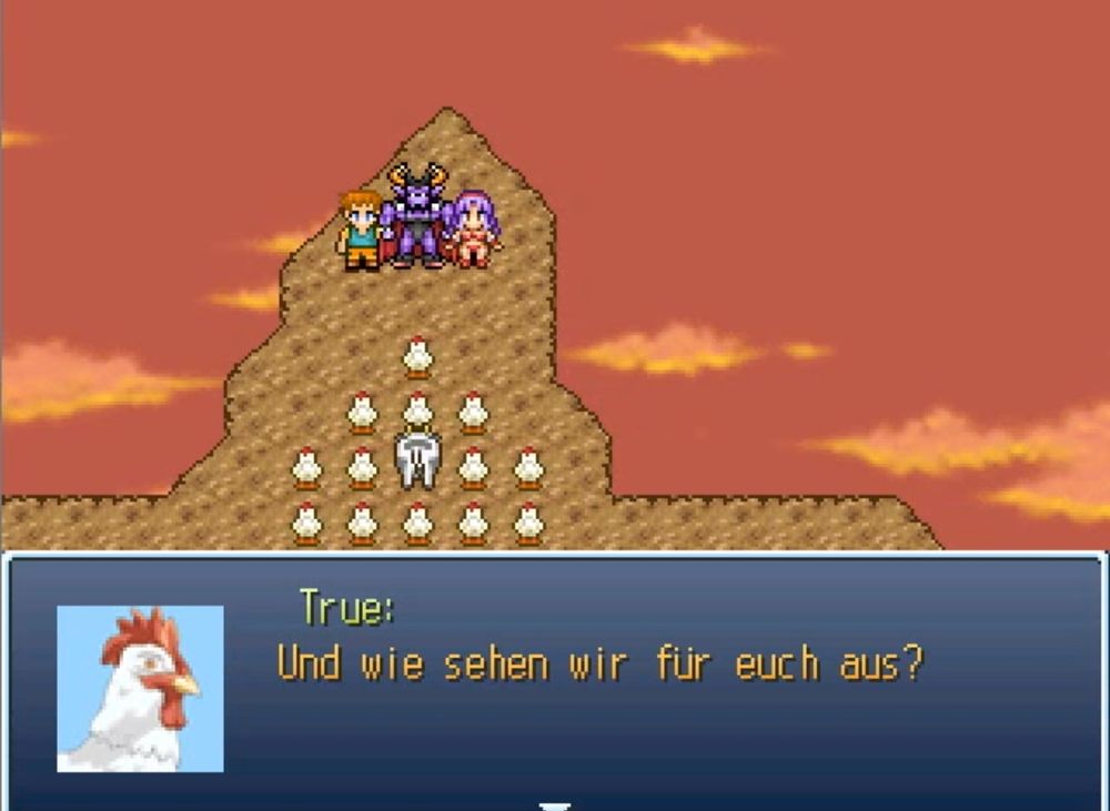 Eine Gruppe von Hühnern und eine Kuh fragen die Gabbons nach ihrer Perspektive.