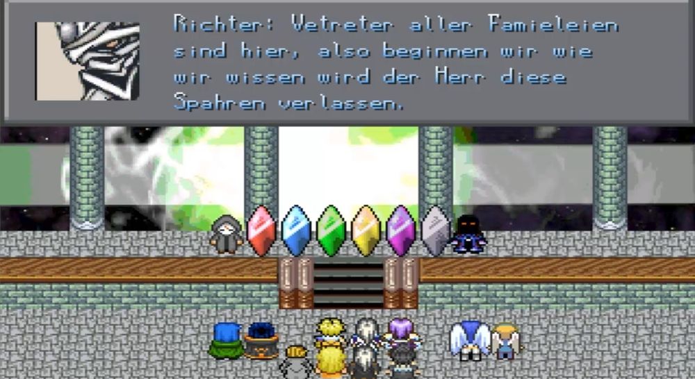 Eine große, glückliche Famiele.
Gott hört nun mit dem Spahren auf.