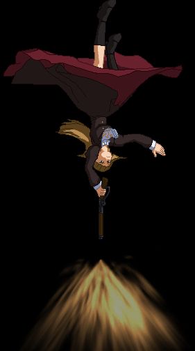 Rosa doing a cool flip in the air and shooting downwards