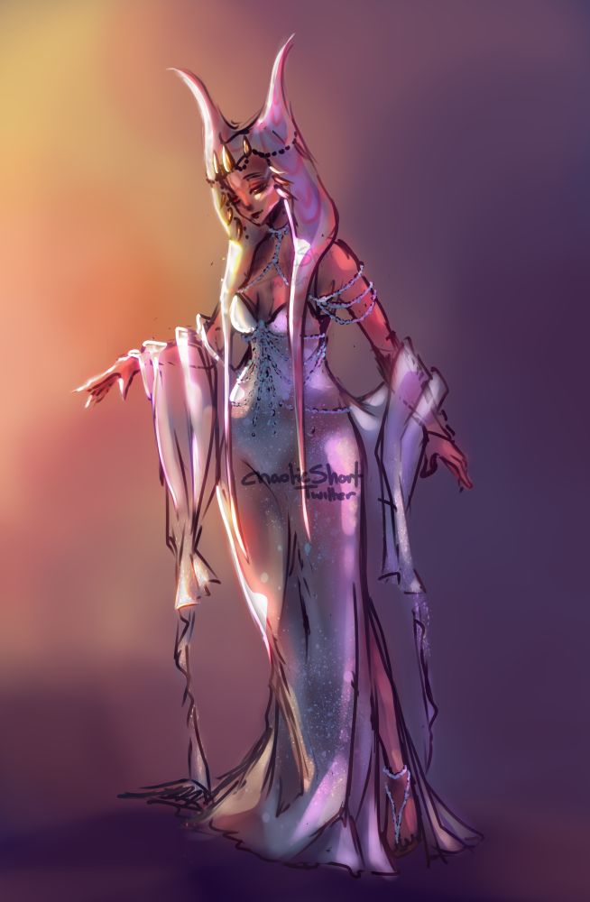Togruta (Star Wars Species) woman in a long white dress.