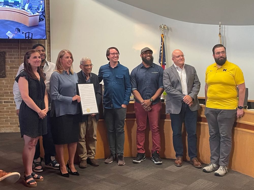 Mac Robinet with all 7 members of the Oak Park Village Board. 
