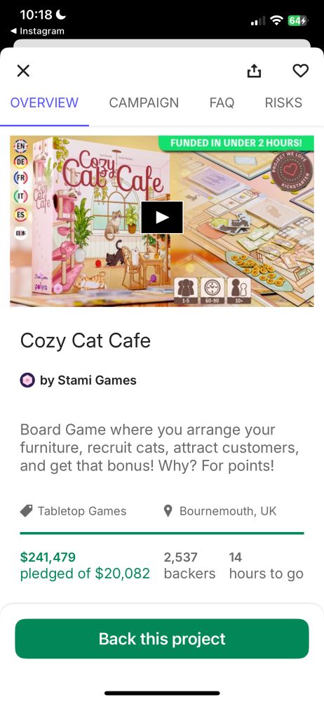 Cozy Cat Cafe board game kickstarter