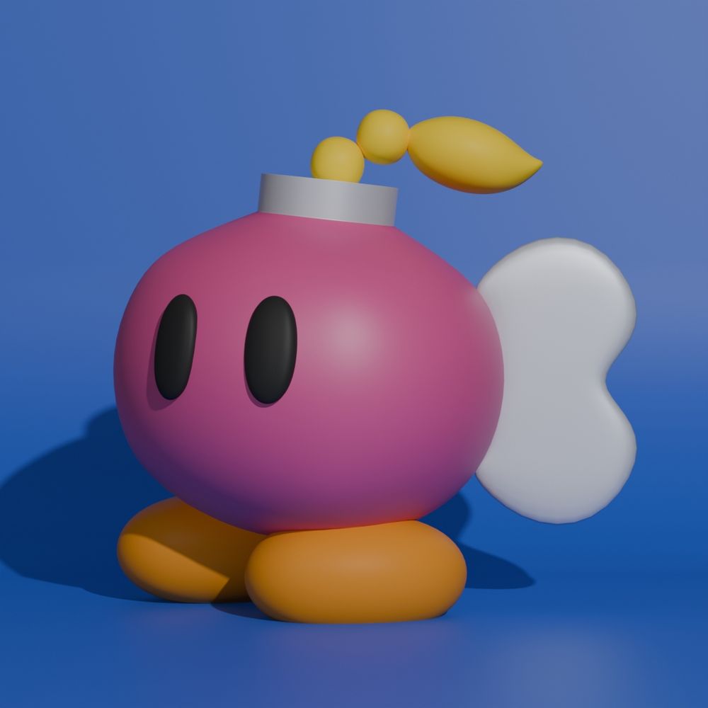 A 3D model of Bombette from Paper Mario. 