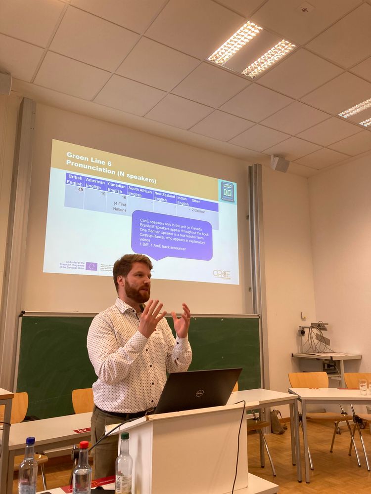 Green Line 6
Pronunciation (N speakers)

CanE speakers only in the unit on Canada
BrE/AmE speakers appear throughout the book
One German speaker is a real teacher from Castrop-Rauxel, who appears in explanatory videos
1 BrE, 1 AmE track announcer