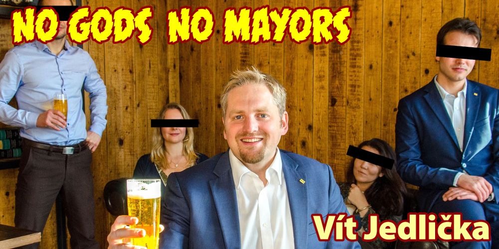 A picture of Vít toasting YOU, the No Gods No Mayors listener.