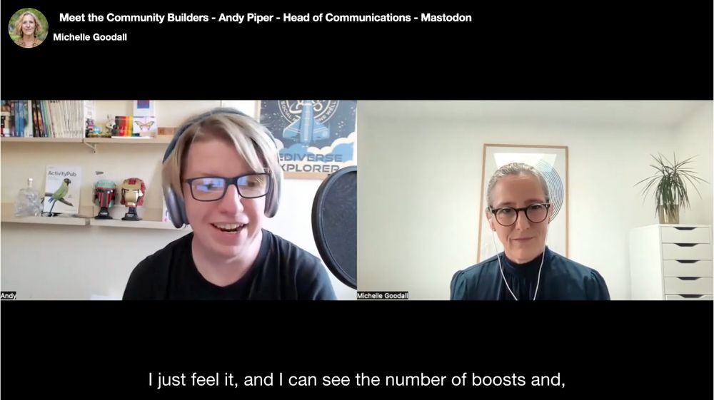 Andy Piper and Michelle Goodall on Zoom chatting about community building and lessons learned. 