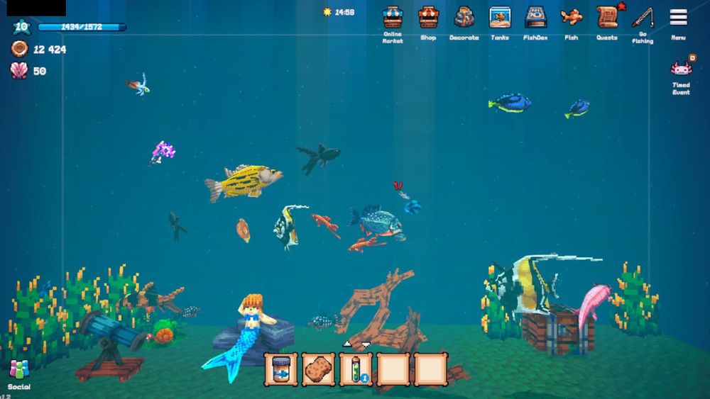 "Player D" - a level 10 aquarium, a lovely set of decorations, with lots of fish too.