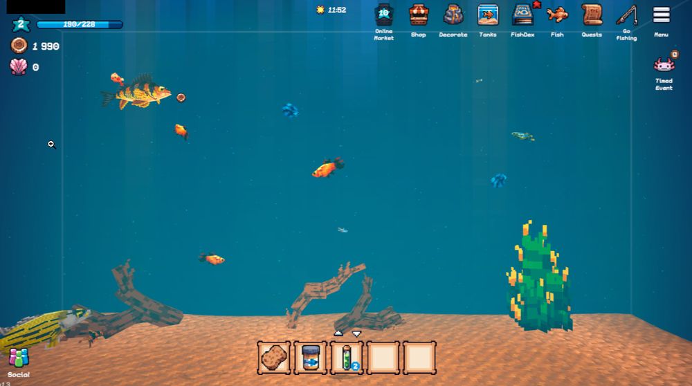 "Player A" has a level 2 aquarium. Nice start there!