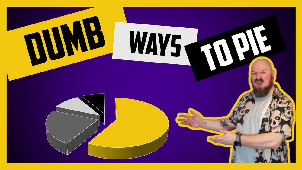 A YouTube thumbnail for a video called "Dumb Ways to Pie". Johnny is looking at a pie chart and pulling a face of disgust.