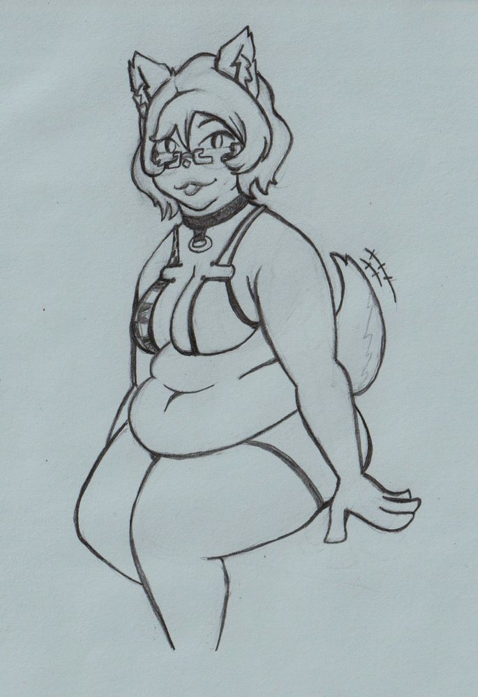 Sketch drawing of Mint Castella in a bikini