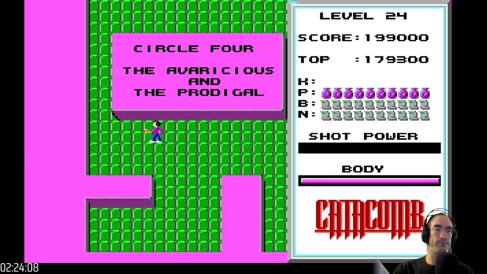 Sign at the start of Level 24 of The Catacomb: "Circle Four - The Avaricious and the Prodigal"