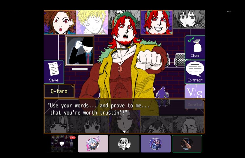 screenshot of someone streaming your turn to die visual novel on discord