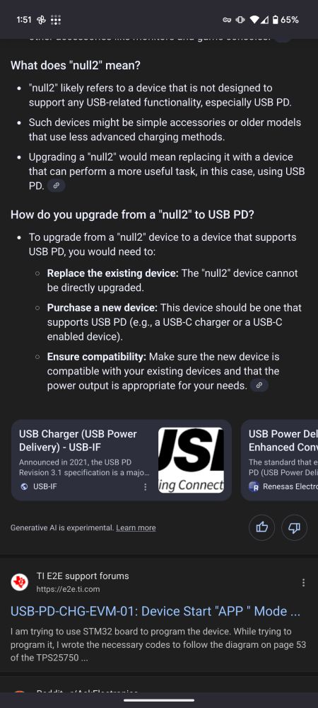 Second part of Google AI overview that attempts to answer a search with no real understanding of the query. Asked about upgrading a game console kit to USB PD and got a none sensical answer about upgrading general consumer electronics.