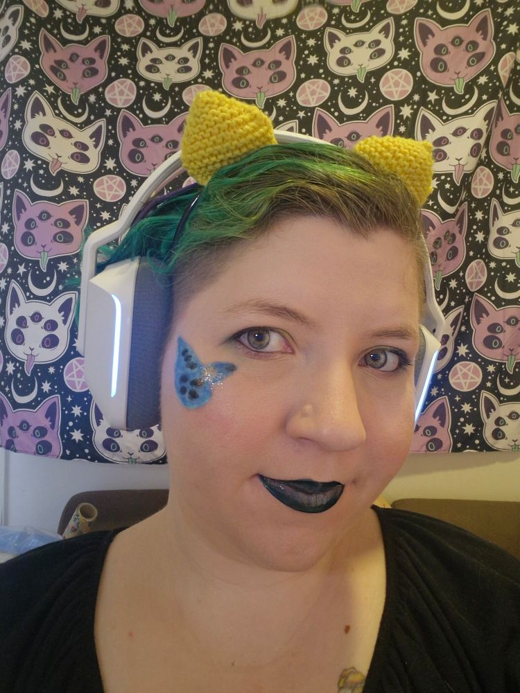 Image of Avoticat with the Ocarina of Time drawn on their cheek. 