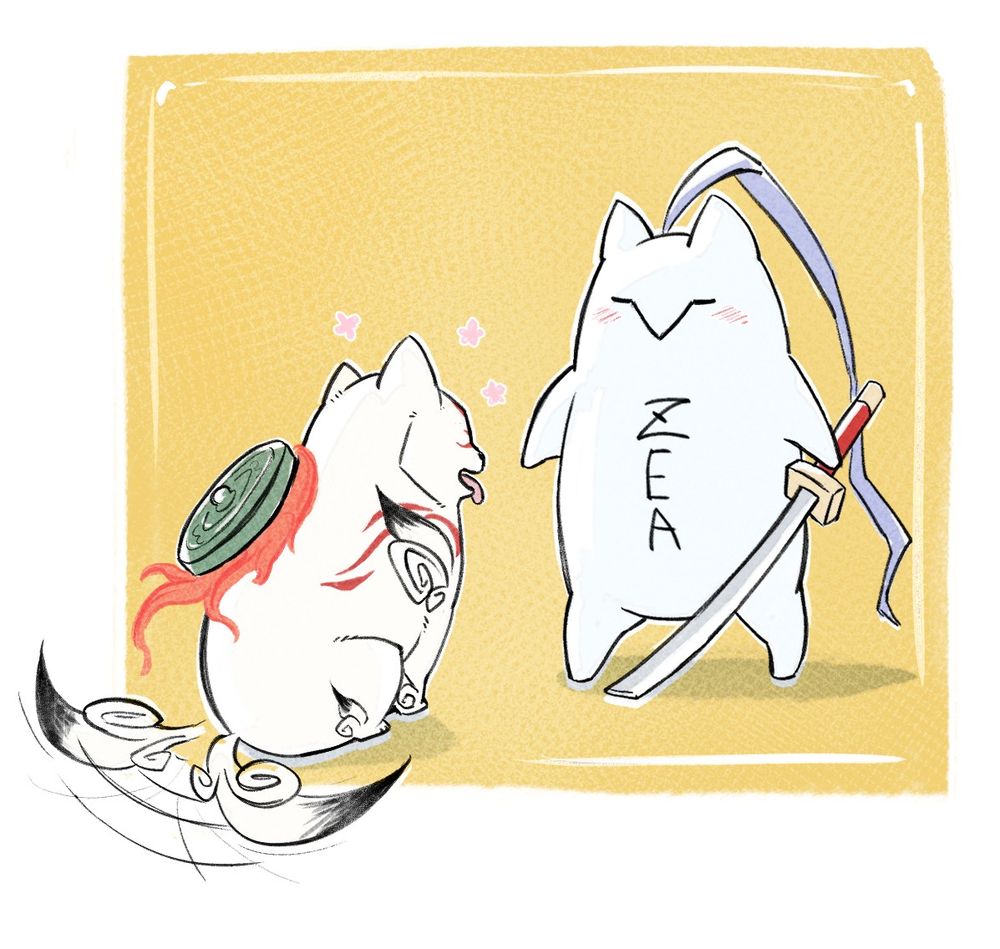 Amaterasu and Hakumen turned into their marketable selves
#Okami #blazblue #pakumen #hakumen 
