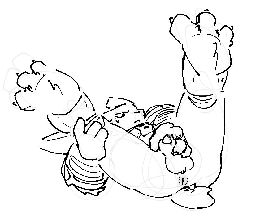 another doodle of fuse bun.
this time he is on his back, his back legs up in the air with his paws opens. he holds one leg up, and his other hand is busy playing with his cock. there is a bit of precum on the tip of his emerging cock.