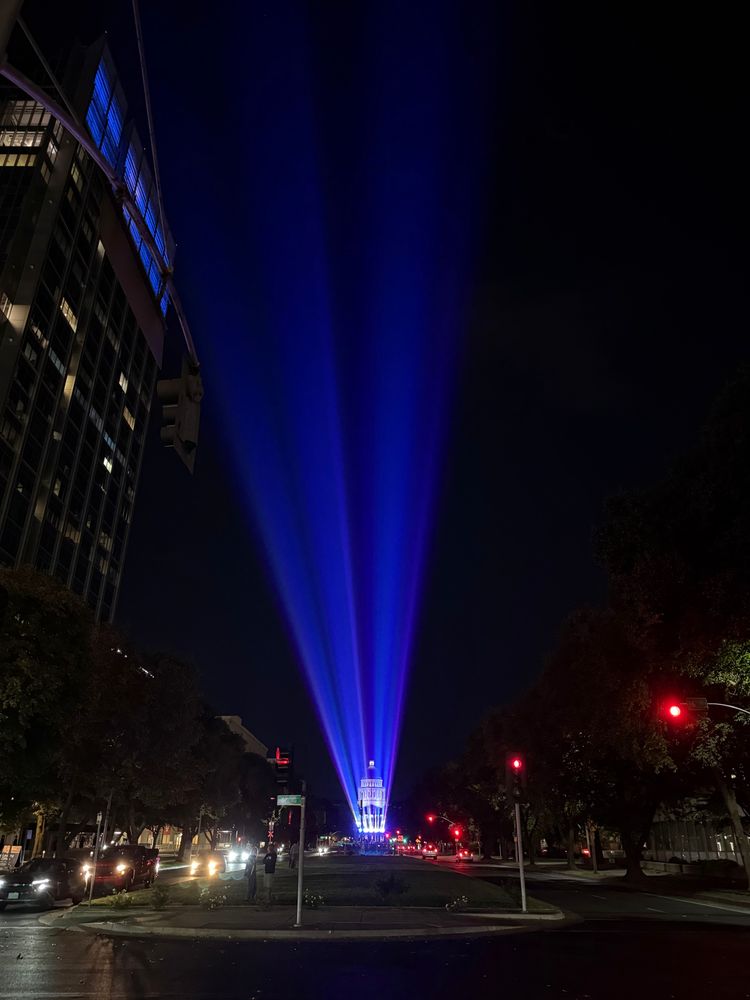 laser lights projected from the california state capitol