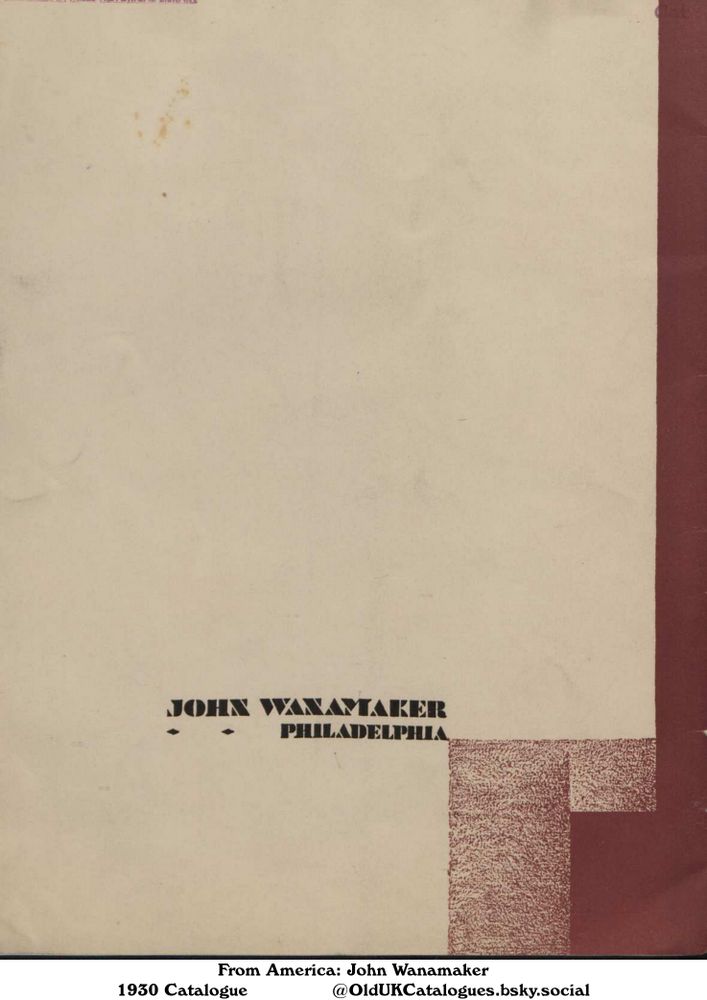This catalogue page is from John Wanamaker in Philadelphia. It appears to be a cover or promotional page, likely from an older publication due to the style and typography.