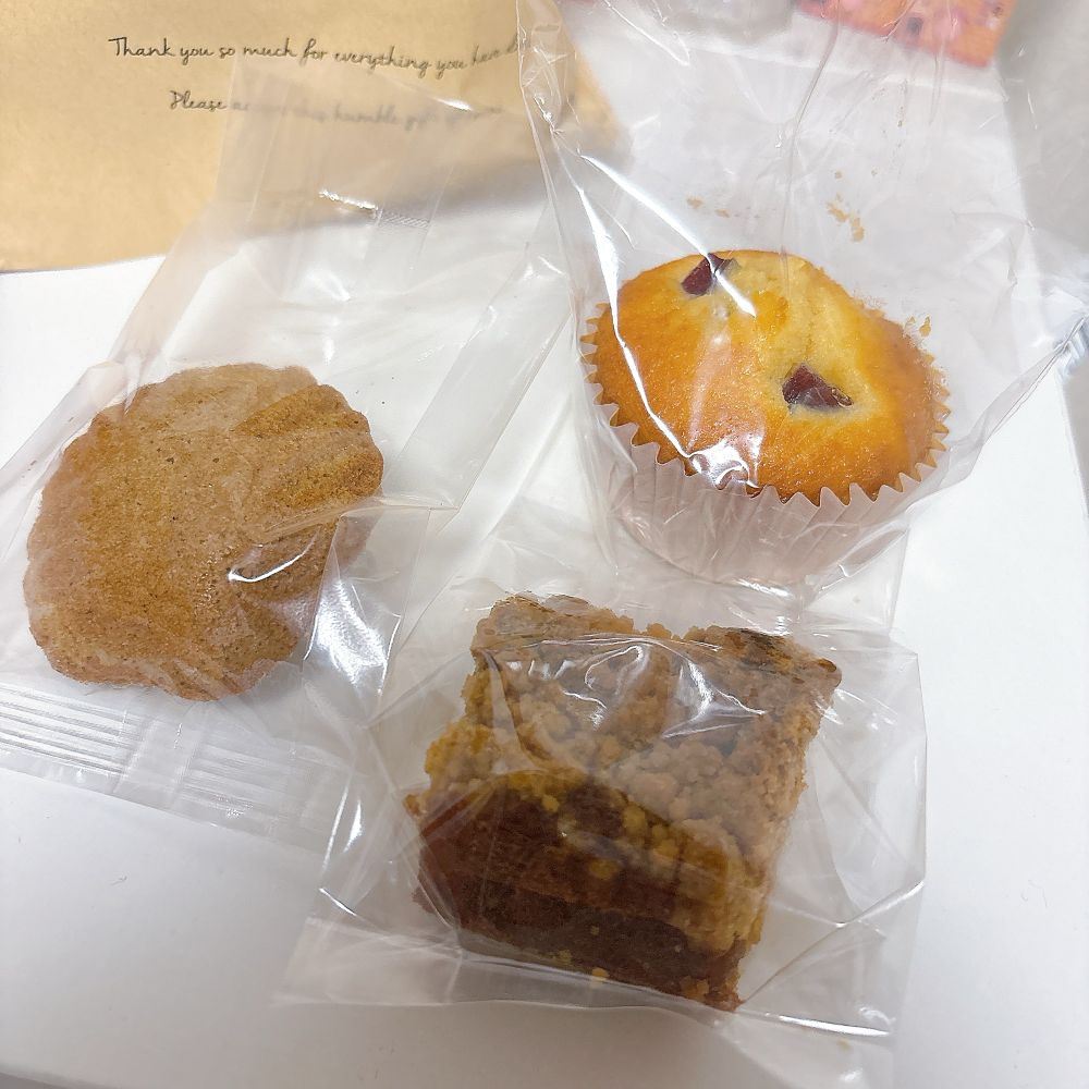 ほうじ茶マドレーヌ
さつまいもマフィン
りんごのクランブルケーキ