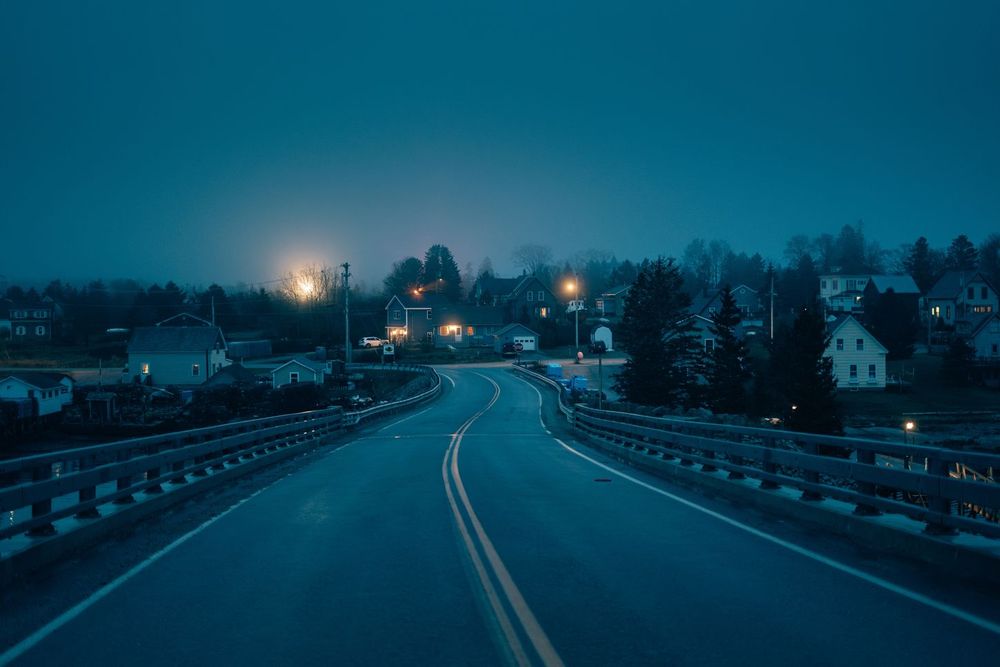 Night view on the bridge to Beals Island, Maine