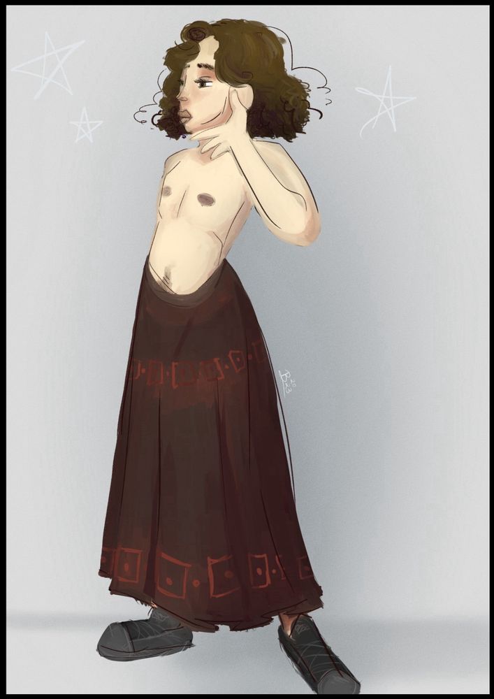 Pintura digital de um homen de saia