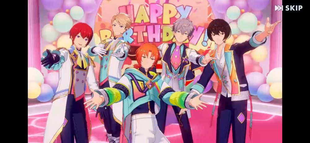 あんさんぶるスターズ！！basicのスクリーンショット。左から司、嵐、レオ、泉、凛月