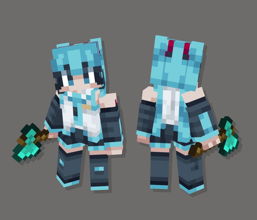 miku skin, back and front, holding a diamond axe