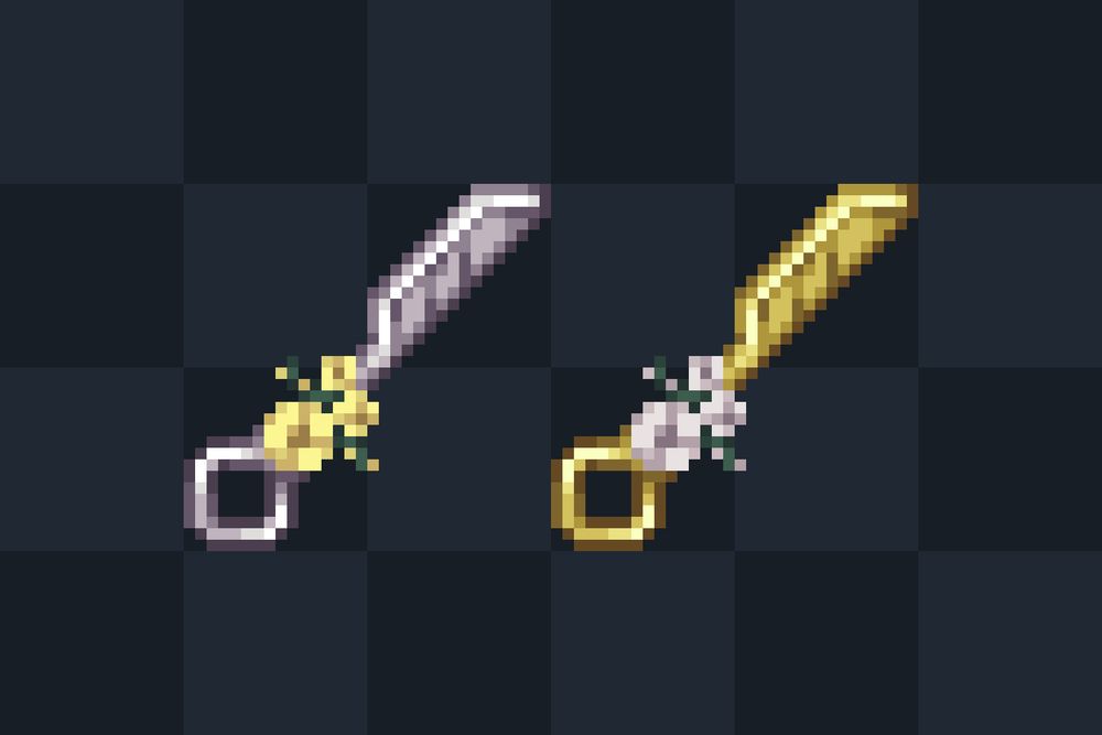 "elegance", a scissor sword that has flowers on it and can either be coloured silver or gold