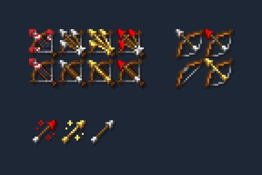 new bow & arrow textures, edit to the crossbow

being able to see what arrow you are shooting and multishot arrows is a part of real arrow tip compatibility

trying to get this on modrinth