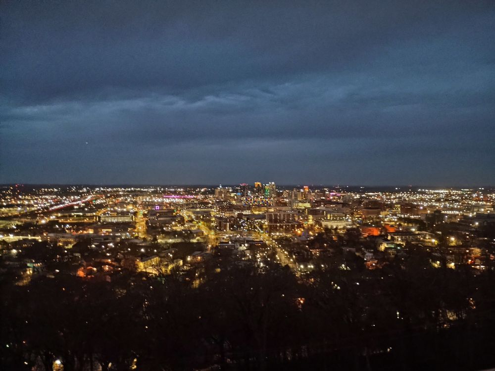 Photo: night view of Birmingham, Alabama city scape, taken from Red Mountain.