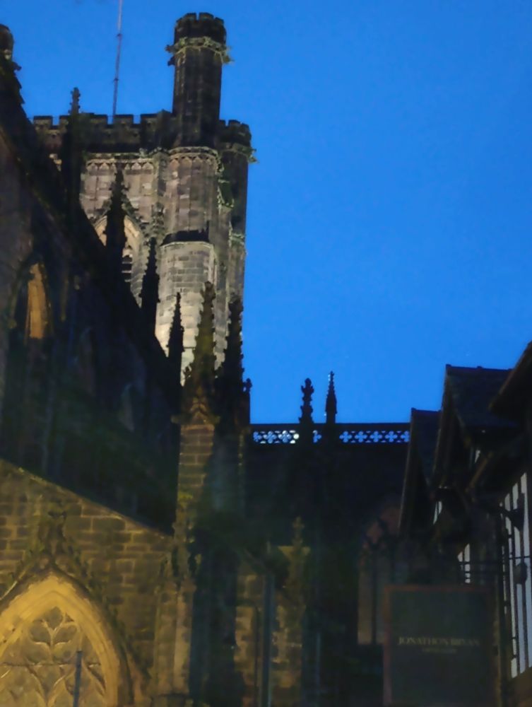 Photo: Chester Cathedral at deep dusk.