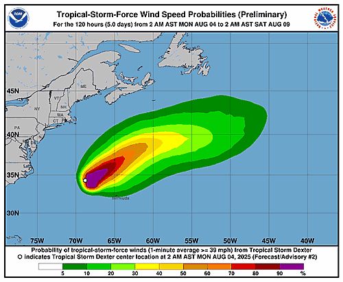 Tropical Storm Dexter 34-Knot Wind Speed Probabilities