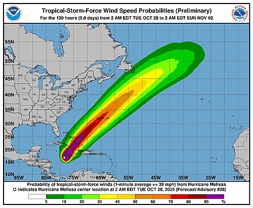 Hurricane Melissa 34-Knot Wind Speed Probabilities