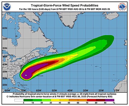 Hurricane Erin 34-Knot Wind Speed Probabilities