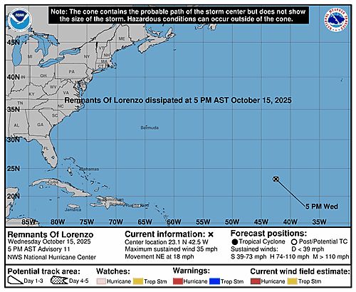 Remnants of Lorenzo 5-Day Uncertainty Track Image