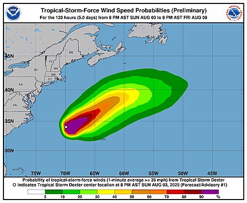 Tropical Storm Dexter 34-Knot Wind Speed Probabilities