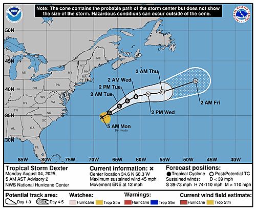 Tropical Storm Dexter 5-Day Uncertainty Track Image