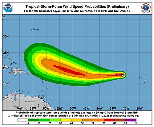 Tropical Storm Erin 34-Knot Wind Speed Probabilities