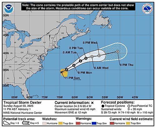 Tropical Storm Dexter 5-Day Uncertainty Track Image