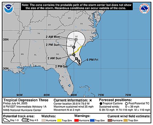 Tropical Depression Three 5-Day Uncertainty Track Image