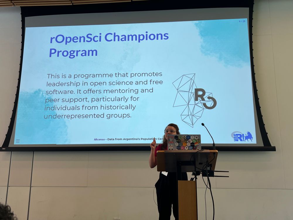 Andrea explaining about the rOpenSci Champions Program