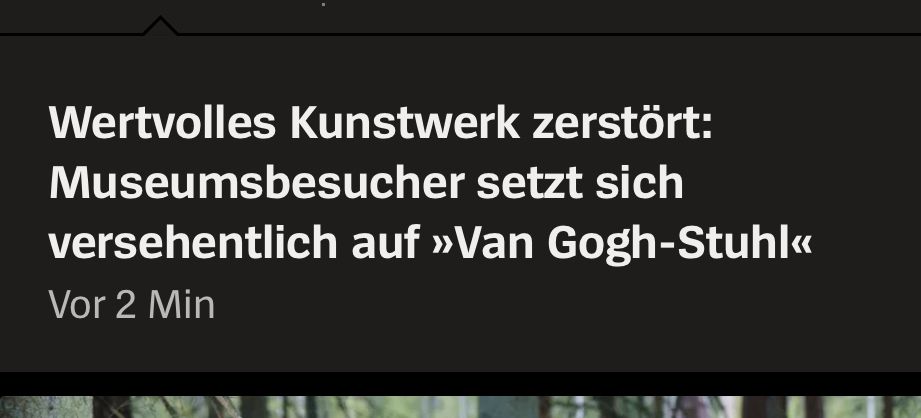 Screenshot Spiegel online „Museumsbesucher setzt sich versehentlich auf »Van Gogh-Stuhl«“