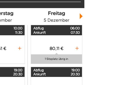 Screenshot easyjet. Nur noch ien Platz sei übrig in. In was wird auch nicht recht deutlich… 