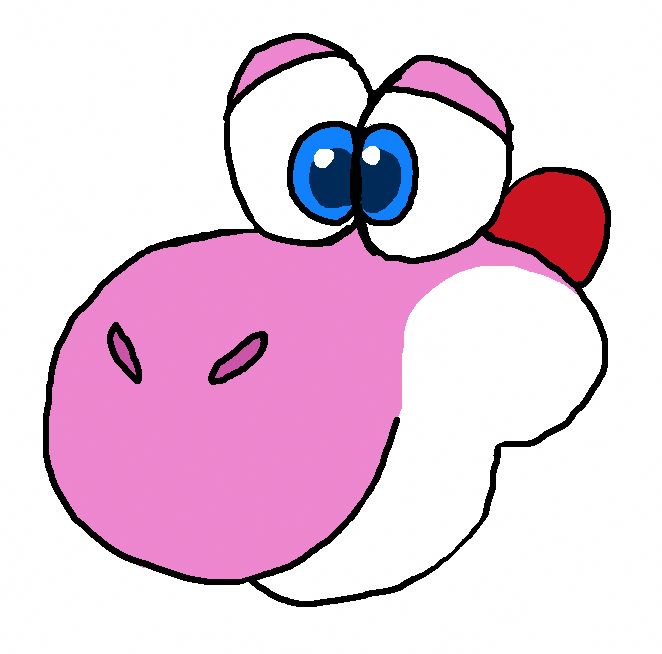 Pixel brush drawing of a pink Yoshi head.