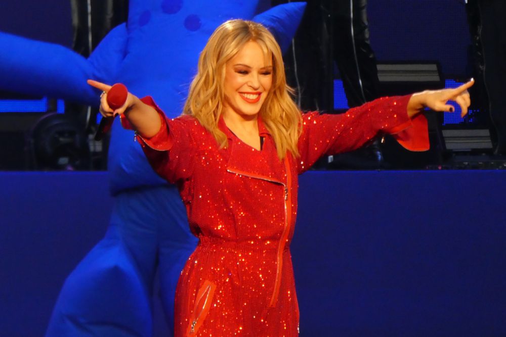 Kylie Minogue live on stage at JazzOpen in Stuttgart, Germany on July 9, 2025. This was the first open air concert of her Tension World Tour 2025. 