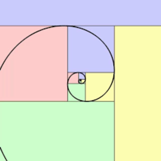 a spiral is surrounded by squares of different colors and sizes