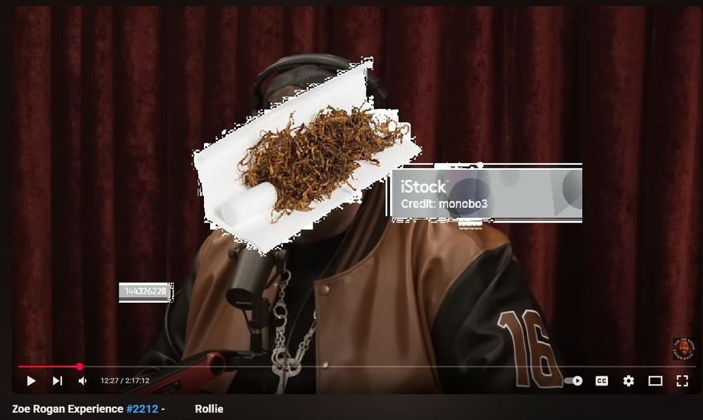 Edited youtube thumbnail of Joe Rogan's interview with Jelly Roll that says "Zoe Rogan Experience #2212 - Rollie" with a stock image of a rollie lazily superimposed in the centre of the screen